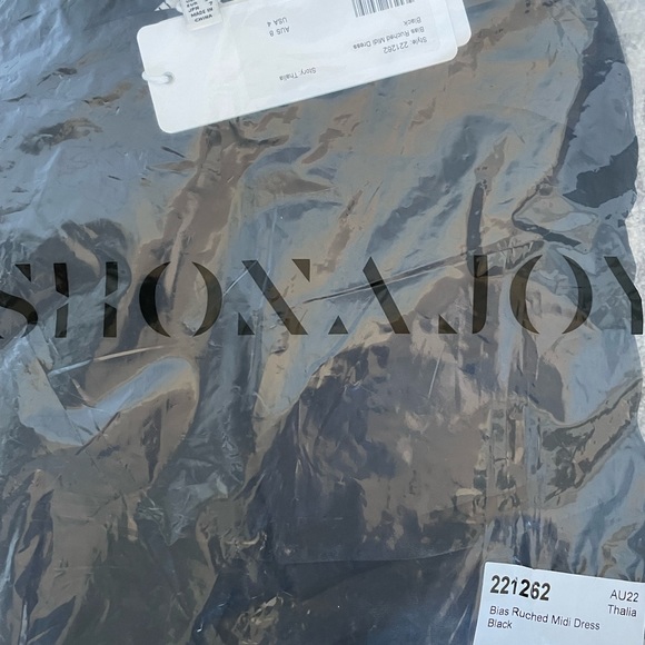 NWT - Shona Joy - THALIA BIAS RUCHED MIDI DRESS - BLACK - Size 4 - Picture 2 of 5